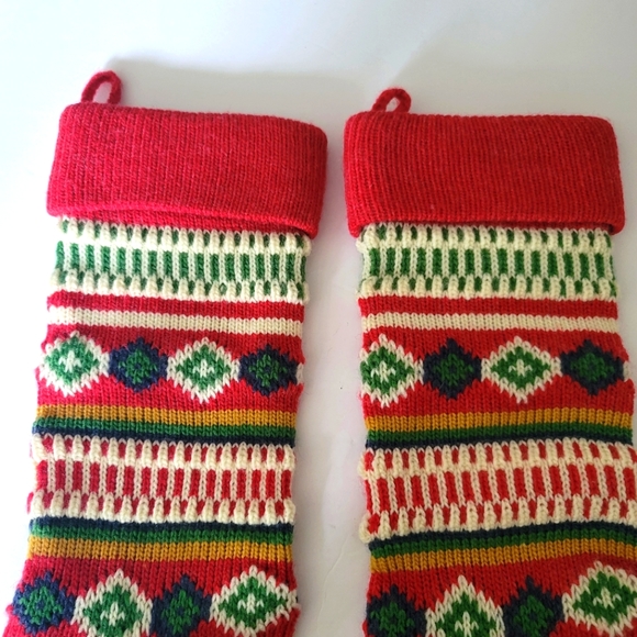 CHRISTMAS SALE! Christmas stockings set (2) red green wool knit holiday 20" - Picture 5 of 5